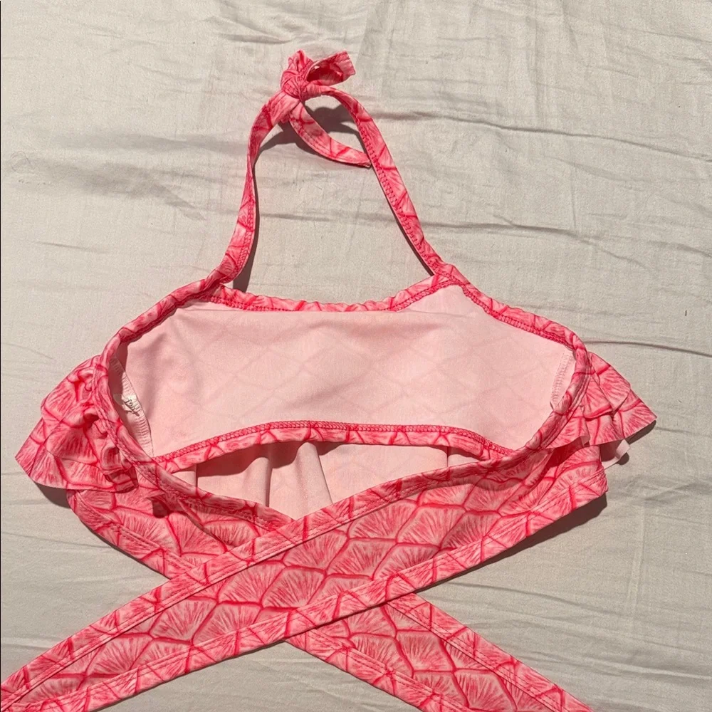 Pink Ruffle Mermaid Scale Halter Girls Bikini Top 6/7